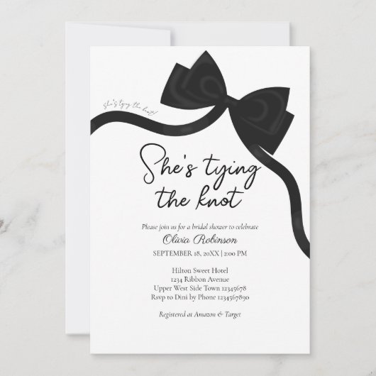 Zwarte boog ze bindt het knoop vrijgezellenfeest kaart (Voorkant)