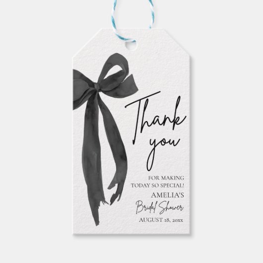 Zwarte Boog Zij Knoopt de Knoop Bruids douche Cadeaulabel (Voorkant)