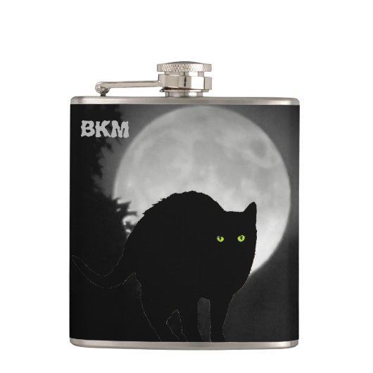 Zwarte boogkat bij Moonrise Heupfles (Voorkant)