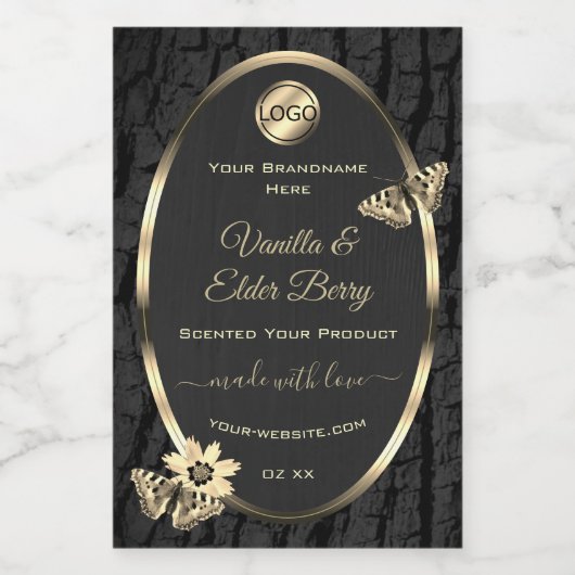 Zwarte-Boom Bark Hout Goud Etiket Logo (Enkel label)