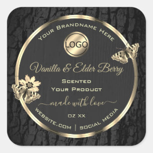 Zwarte-Boom Bark Hout Goud Etiket Logo