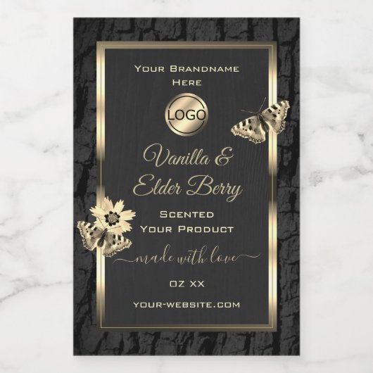 Zwarte-Boom Bark Hout Goud Etiket Logo (Enkel label)