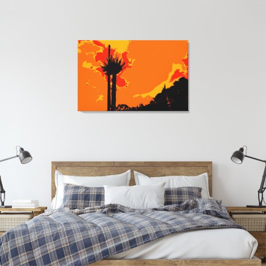 Zwarte boom boven Oranje hemel Abstracte kunst sch Canvas Afdruk (Insitu (Slaapkamer))