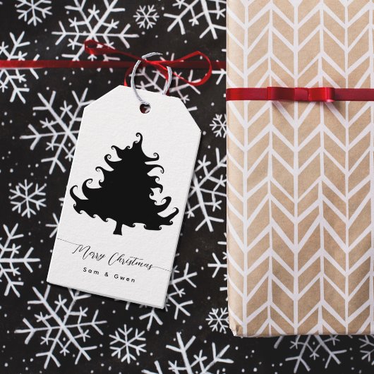 Zwarte Boom Kerstcadeau Labels Cadeaulabel