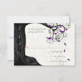 Zwarte Boom Paarse Vogels Trouwkaarten RSVP Kaartje (Voorkant)