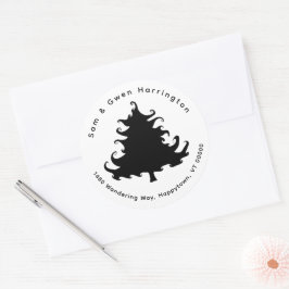Zwarte Boom Retouradres Ronde Envelopezegels Sticker