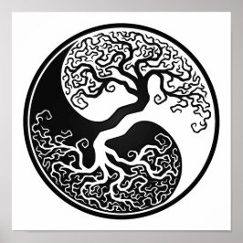zwarte boom van Life Yin Yang Poster