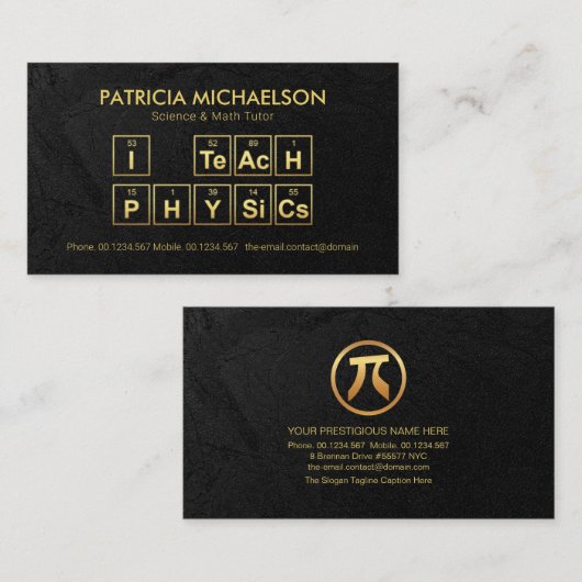 Zwarte boomgaard "I Teach Physics" Periodic Table Visitekaartje (Voorkant / Achterkant)