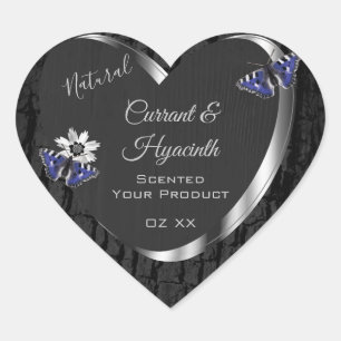 Zwarte boomschors met de productetiketten van zilv hart sticker