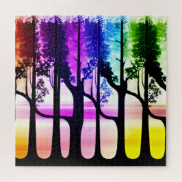 Zwarte boomsilhouetten in Abstract kleurrijk bos Legpuzzel