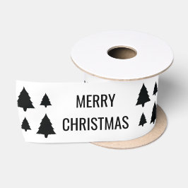 Zwarte Boomvormen Met Prettig Kerstmis Tekst Satijnen Lint