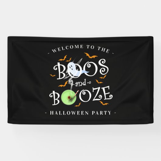 Zwarte Boos & Booze Halloween Spandoek (Horizontaal)