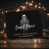 Zwarte Boos & Brews Geest Halloween Briefkaart