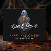 Zwarte Boos & Brews Geest Halloween Briefkaart