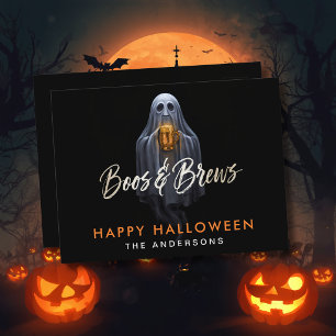 Zwarte Boos & Brews Geest Halloween  Briefkaart