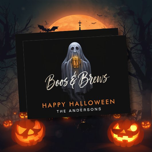 Zwarte Boos & Brews Geest Halloween Briefkaart