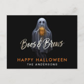 Zwarte Boos & Brews Geest Halloween Briefkaart (Voorkant)