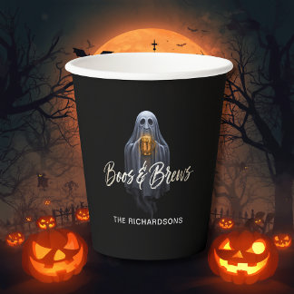 Zwarte Boos & Brews Geest Halloween Papieren Bekers