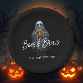 Zwarte Boos & Brews Geest Halloween Papieren Bordje