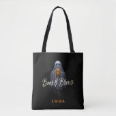 Zwarte Boos & Brews Geest Halloween Tote Bag (Voorkant)