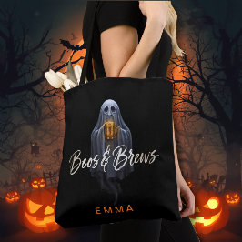 Zwarte Boos & Brews Geest Halloween Tote Bag