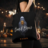 Zwarte Boos & Brews Geest Halloween Tote Bag