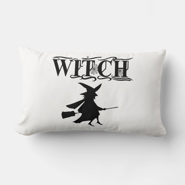 Zwarte Boosaardige Vliegende Heks Halloween  Kussen (Voorkant)