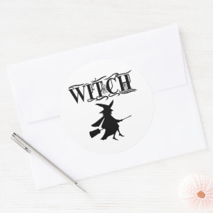 Zwarte Boosaardige Vliegende Heks Halloween Ronde Sticker