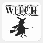 Zwarte Boosaardige Vliegende Heks Halloween Vierkante Sticker (Voorkant)
