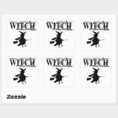 Zwarte Boosaardige Vliegende Heks Halloween Vierkante Sticker (Vel)