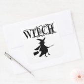 Zwarte Boosaardige Vliegende Heks Halloween Vierkante Sticker (Envelop)