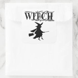 Zwarte Boosaardige Vliegende Heks Halloween Vierkante Sticker