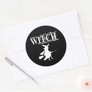 Zwarte Boosaardige Vliegende Heksen Halloween Ronde Sticker