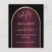 Zwarte bordeaux 50e verjaardag save the date kaart (Voorkant)