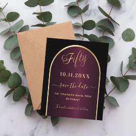 Zwarte bordeaux 50e verjaardag save the date kaart