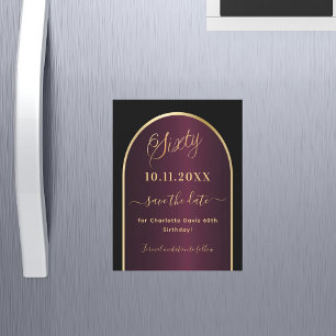 Zwarte bordeaux 60e verjaardag Save the Date magne