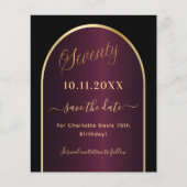 Zwarte bordeaux 70e verjaardag save the date kaart (Voorkant)