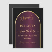 Zwarte bordeaux 70e verjaardag Save the Date magne (Voorkant / Achterkant)