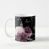 Zwarte bordeaux bloemen elegante monogram naam koffiemok (Links)
