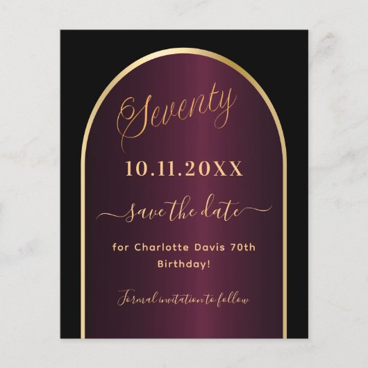 Zwarte bordeaux budget 70ste verjaardag save the d flyer (Voorkant)
