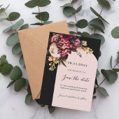 Zwarte bordeaux roze moody boog bruiloft save the date