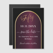 Zwarte bordeauxrode 50e verjaardag Save the Date m (Voorkant / Achterkant)