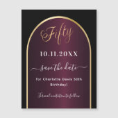 Zwarte bordeauxrode 50e verjaardag Save the Date m (Voorkant)