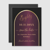 Zwarte bordeauxrode 80e verjaardag Save the Date m (Voorkant / Achterkant)