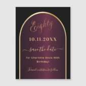 Zwarte bordeauxrode 80e verjaardag Save the Date m (Voorkant)