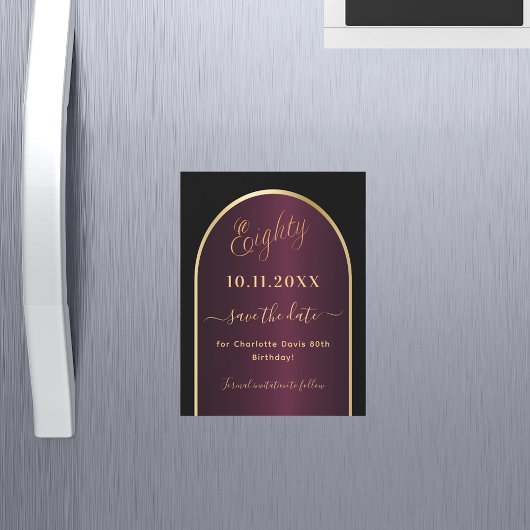 Zwarte bordeauxrode 80e verjaardag Save the Date m