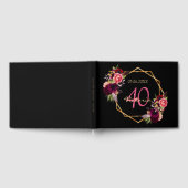 Zwarte bordeauxrode bloemen 40e verjaardag gastenboek (Volledig)