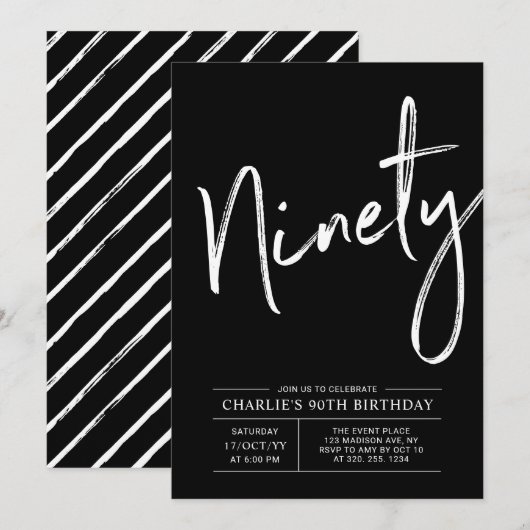 Zwarte borstel belettering negentig 90ste verjaard kaart (Voorkant / Achterkant)