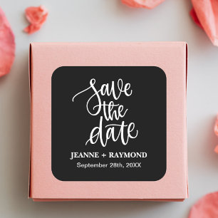 Zwarte Borstel Lettered Custom Save the Date Weddi Vierkante Sticker