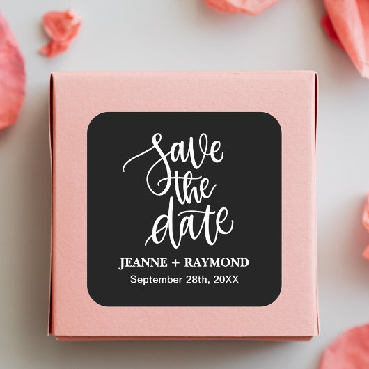 Zwarte Borstel Lettered Custom Save the Date Weddi Vierkante Sticker